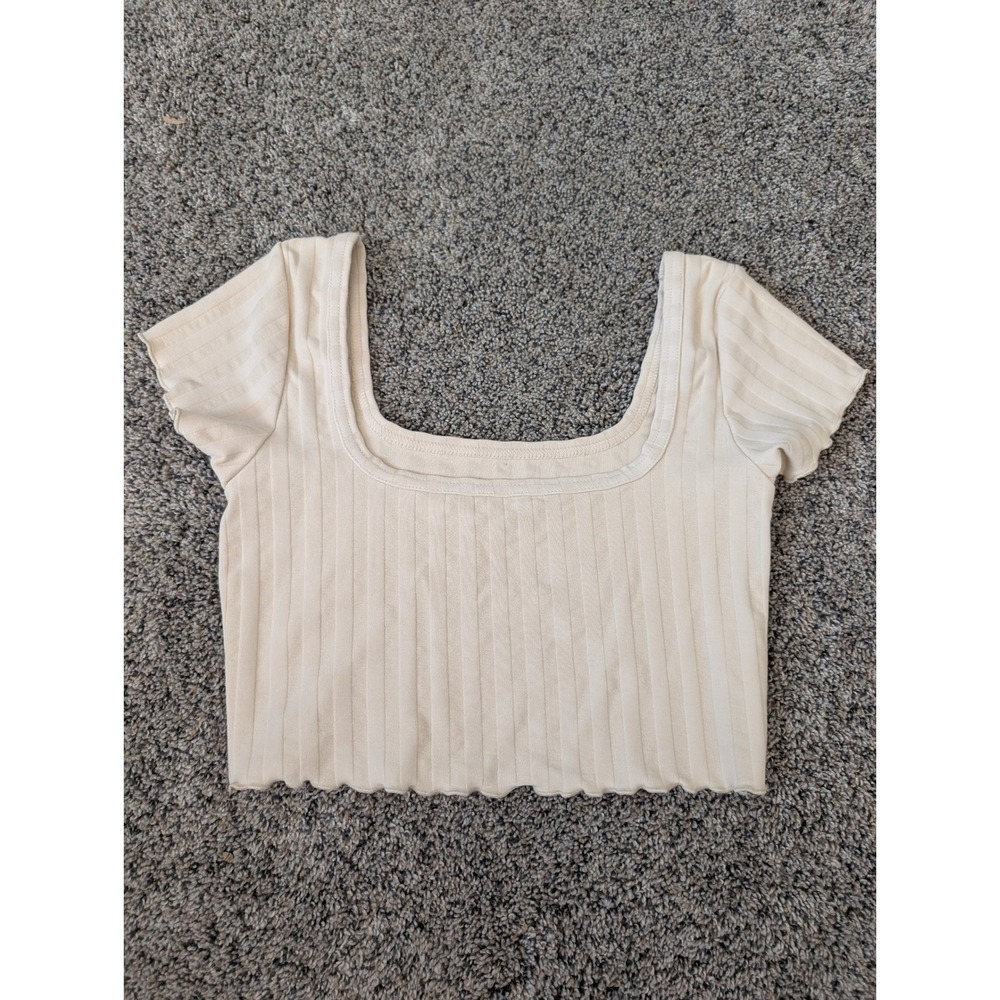 OFFLINE‎ by Aerie Cream Ribbed Square Neck Lettuce Edge Crop Top XS
